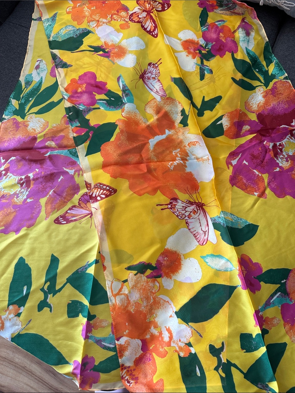 Bright Yellow Floral Silk scarf